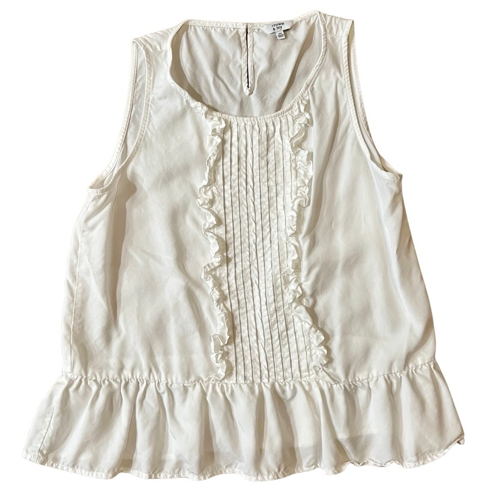 Crown & Ivy Ivory Ruffle Pintuck Peplum Tank Top XS